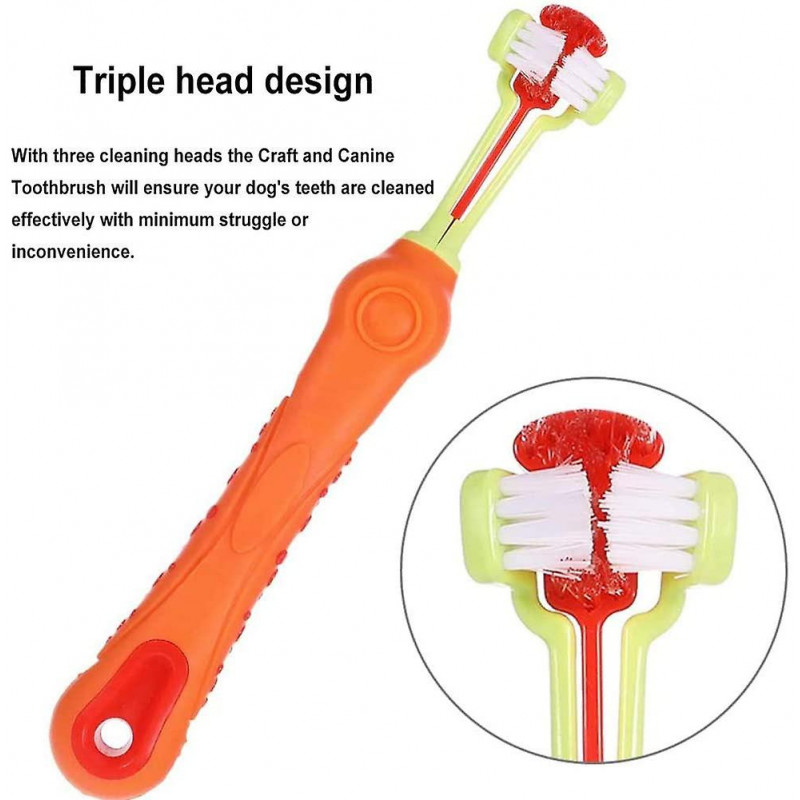 3pcs Brosse à dents pour animaux de compagnie, Brosse à dents à trois têtes pour animaux de compagnie, Brosse à [...]
