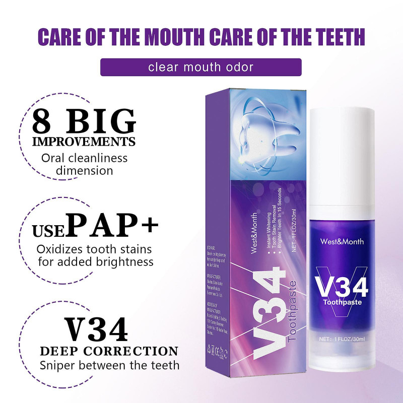 West&MonthV34 Teeth Cleaning Mousse Whitening Teeth Care Gums Cleaning Oral Removal Yellow Teeth Stains Toothpaste