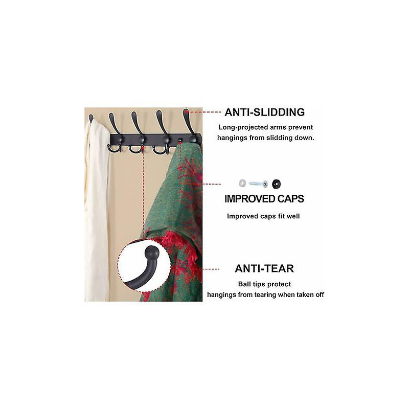Porte Manteau Mural, Patere Murale - Acier Inoxydable Ultrasolide, 5 Crochets Triples, Portemanteau Pour les [...]
