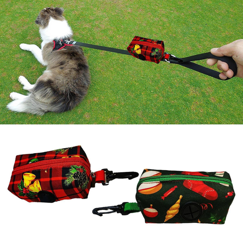 Poop Bag Dispenser Exquisite Pattern Zipper Closure Portable Xmas Themed Printed Poop Garbage Bag Di