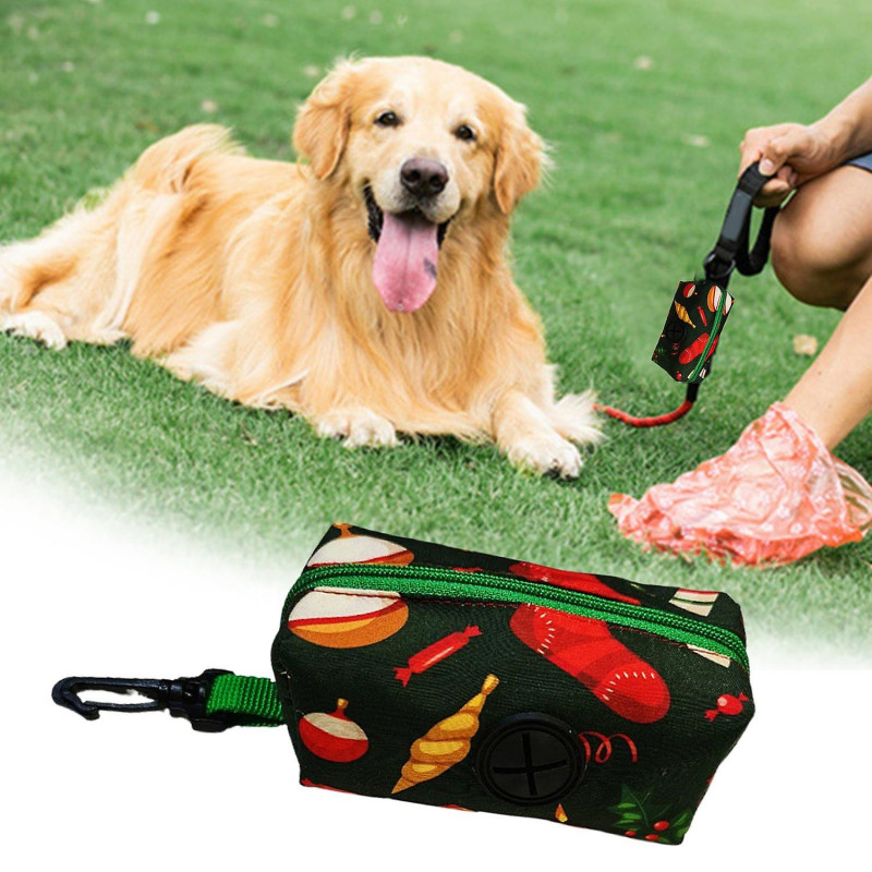 Poop Bag Dispenser Exquisite Pattern Zipper Closure Portable Xmas Themed Printed Poop Garbage Bag Di