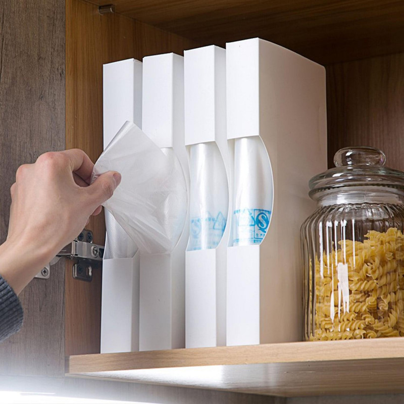 Garbage Bag Storage Wall Mounted Plastic Cabinet Grocery Plastic Bag Dispenser for Kitchen