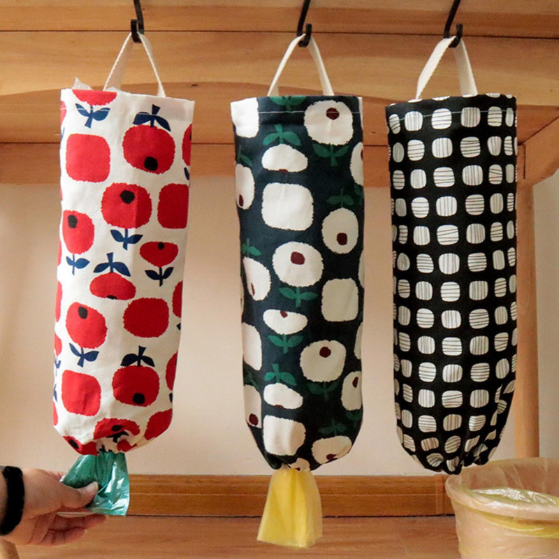 Flower Pattern Garbage Bag Storage Holder Collapsible Fabric Storage Dispenser Garbage Bag Organizer