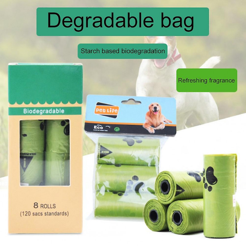 ZHOUBA 1/3/8 Roll Biodegradable Paws Print Pet Dog Poop Bags Cats Waste Garbage Pouch