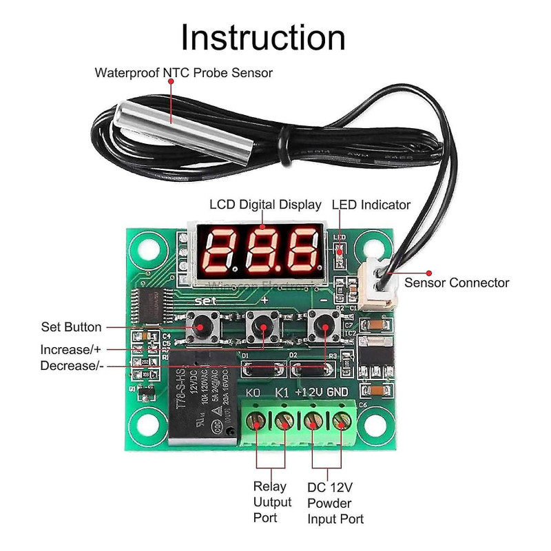 2pcs Xh-w120912v Dc Digital Temperature Controller Board Led Display Digital Thermostat Module With