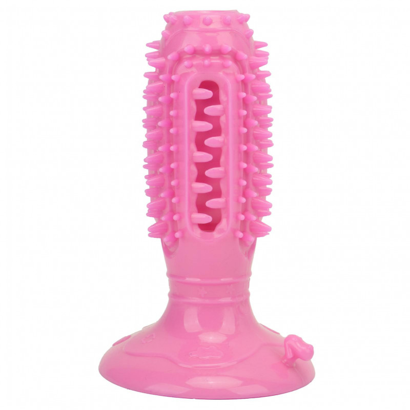 Dog Toothbrush Stick Pet Oral Cleaning Toothbrush Dog Rubber Chew Toy for Dental Care and Teeth TrainingPink