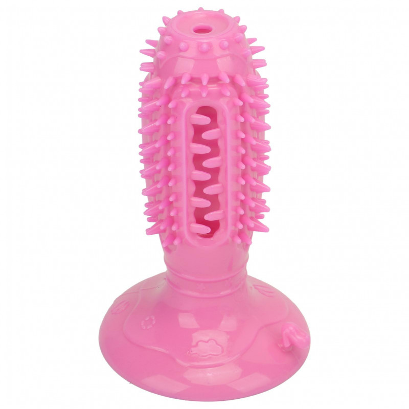 Dog Toothbrush Stick Pet Oral Cleaning Toothbrush Dog Rubber Chew Toy for Dental Care and Teeth TrainingPink