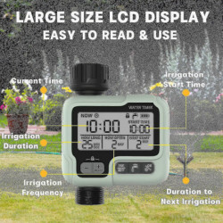 Minuterie d’arrosage minuterie d’irrigation Ipx5 Arroseur automatique manuel étanche avec grand écran LCD [...]