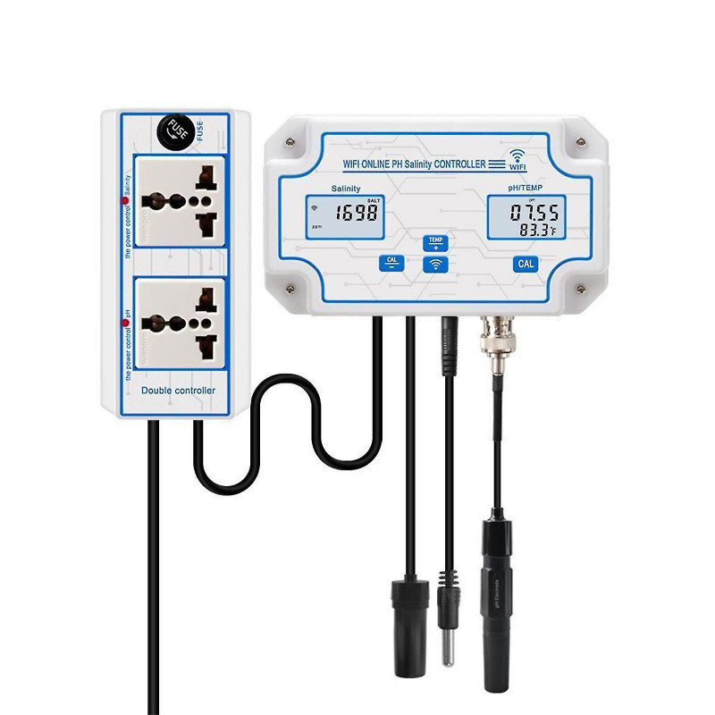 Wifi Ph Salinity Controller Meter Aquarium Tank Seawater Salt Testeur Monitor Set Fp