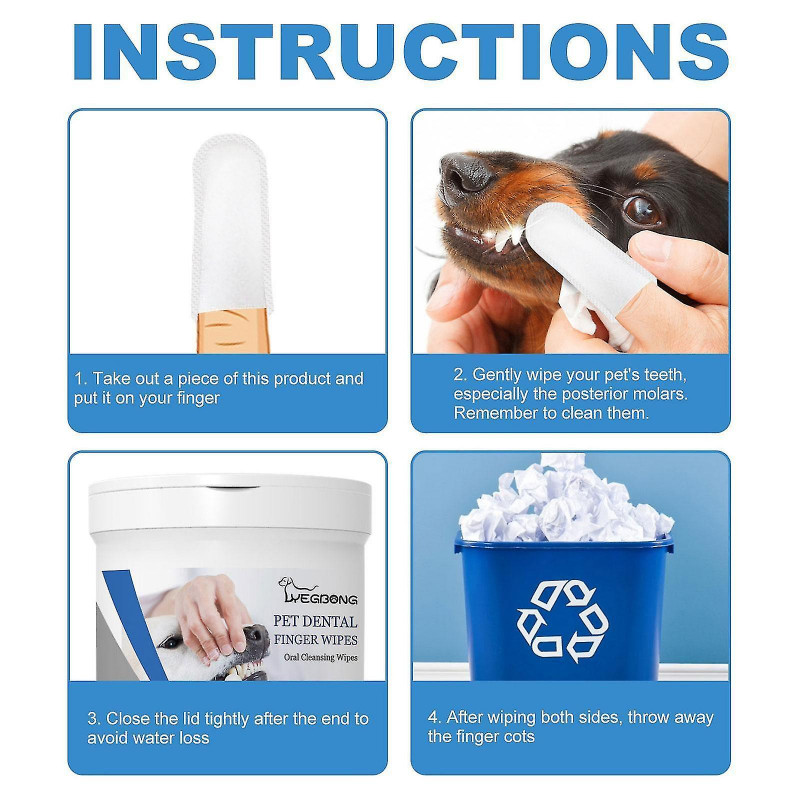 50pcs Dog Cat Puppy Dental Teeth Cleaning Care Wet Wipe Pet Supplies