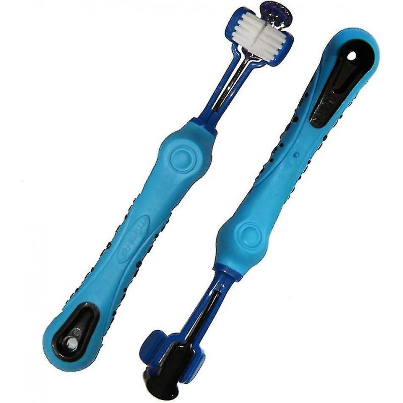 Pet Dog Toothbrush Teeth Care - Three Heads Toothbrush - Vets And Groomers Recommended (blue)