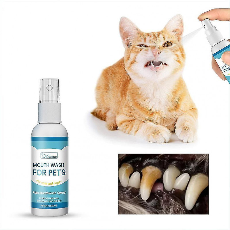 Pet Oral Spray Dog Cat Pet Nettoie les dents et la bouche, réduit la plaque et le tartre-yu