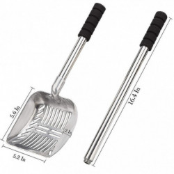 Metal Litter Scoop with Deep Shovel and Long Handle Detachable Stainless Steel Non-stick Litter Sif