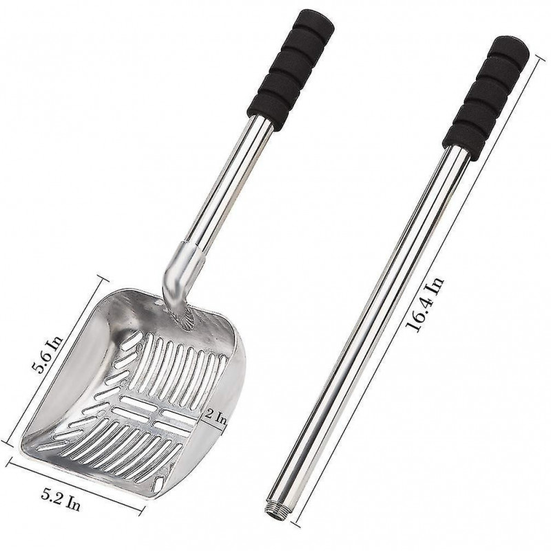 Metal Litter Scoop with Deep Shovel and Long Handle Detachable Stainless Steel Non-stick Litter Sif