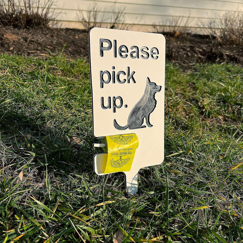 Dog Poop Sign with Bag Holder, Dog Lawn Sign, Please Clean Up After Your Pet -GSL