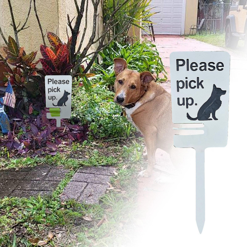 Dog Poop Sign with Bag Holder, Dog Lawn Sign, Please Clean Up After Your Pet -GSL