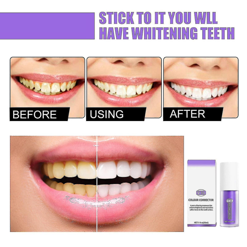 Toothpaste V34 Colour Corrector Teeth Whitening Oral Hygiene Tooth Brighten Teeth Cleaning Stains Remover Enamel Care