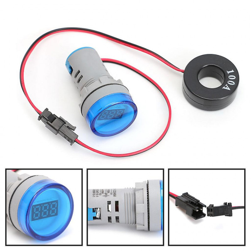 Digital Ammeter 22mm Display Monitor Current Measuring Meter Ac 220v 0-100a