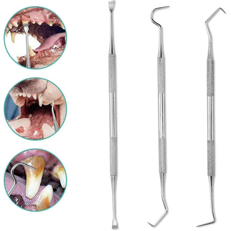 Pet Tooth Scaler Cleaning Set, 3 Pcs Stainless Steel Tartar Remover Plaque Remover For Dogs Cats -ACGIV