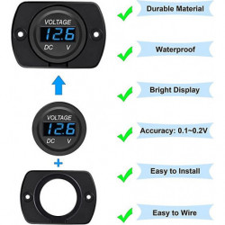 2 Pack Dc 12v 24v Waterproof Car Voltmeter Led Digital Display Panel, Round Voltage Gauge With Terminals For [...]