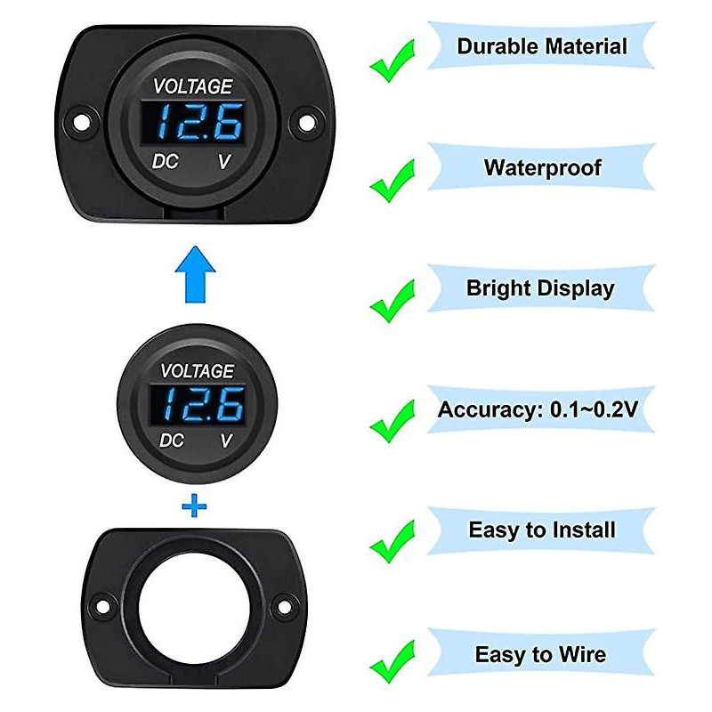 2 Pack Dc 12v 24v Waterproof Car Voltmeter Led Digital Display Panel, Round Voltage Gauge With Terminals For [...]