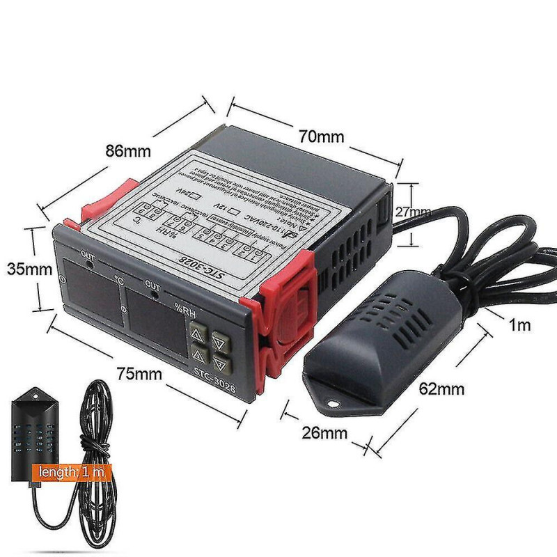 Stc-3028 Compteur d’humidité de température numérique 10a Thermostat Contrôleur d’hygromètre à double affichage (12v) Hy