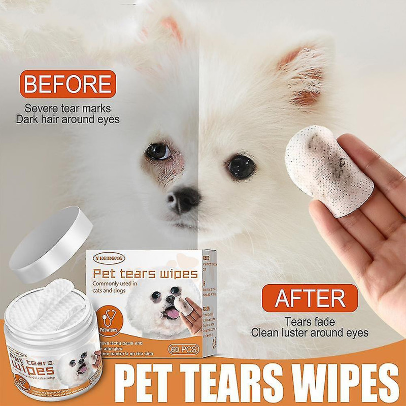 60pcs Pet Eye Wipes Cat Dog Eye Cleaner Tear Stain Remover Wipes Eye Clean Pad