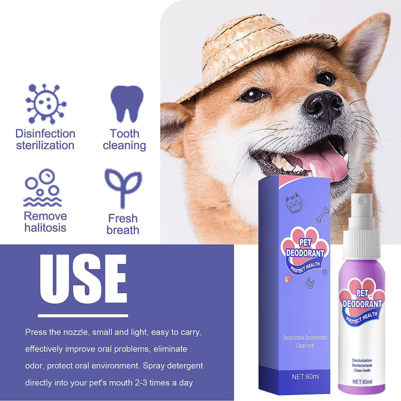 3pcs Pet Spray Dog Oral Care, Bad Breath Teeth Cleaning Breath Freshener Spray 60ml