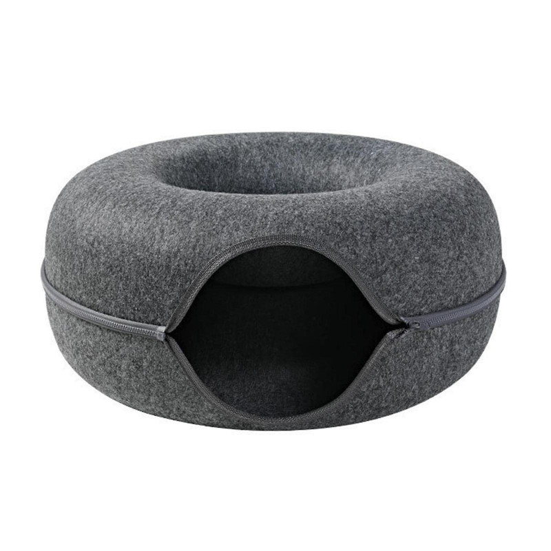 Amovible Cat Nest Rond Feutre Pet Nest Cat Tunnel Lit Semi-fermé Lavable Cat Tunnel Nest