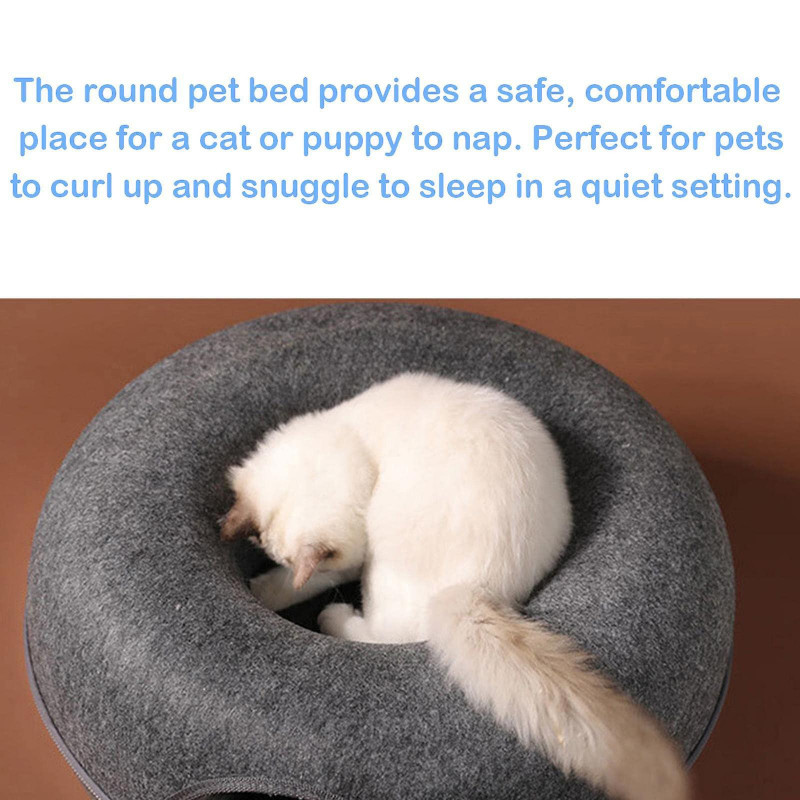 Amovible Cat Nest Rond Feutre Pet Nest Cat Tunnel Lit Semi-fermé Lavable Cat Tunnel Nest
