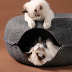 Amovible Cat Nest Rond Feutre Pet Nest Cat Tunnel Lit Semi-fermé Lavable Cat Tunnel Nest