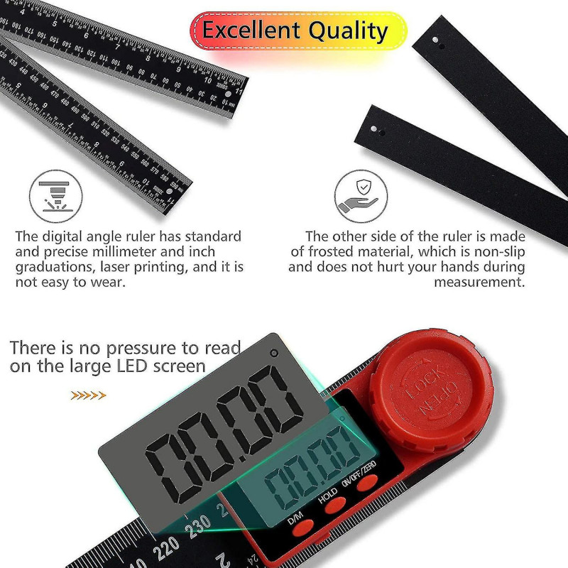 300mm Digital Protractor Ruler, 2 In 1 Digital Protractor With Lcd Display And Lock Function For Woodworking, [...]