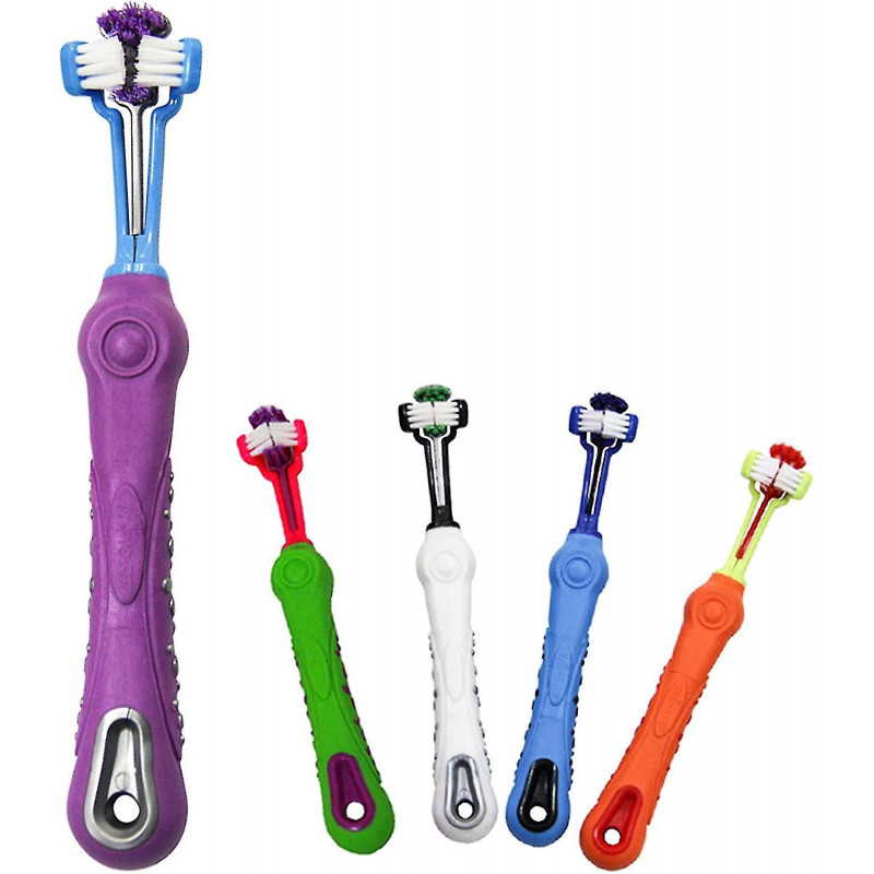 Pack Of 5 Dog Toothbrushes, Three Heads Pet Brush, For Multi-angle Oral Cleaning Of Cats And Dogs