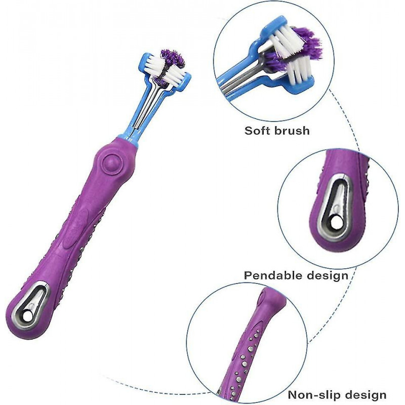 Pack Of 5 Dog Toothbrushes, Three Heads Pet Brush, For Multi-angle Oral Cleaning Of Cats And Dogs