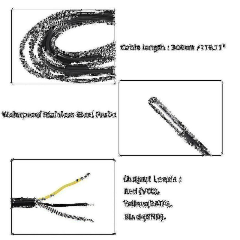 5pcs étanche Ds18b20 capteur de température, température numérique Température du câble thermique (-55- +1