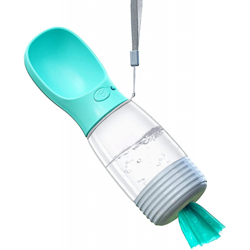 Bouteille d’eau pour chien avec distributeur de sac à crottes, bouteille d’eau portable pour chien