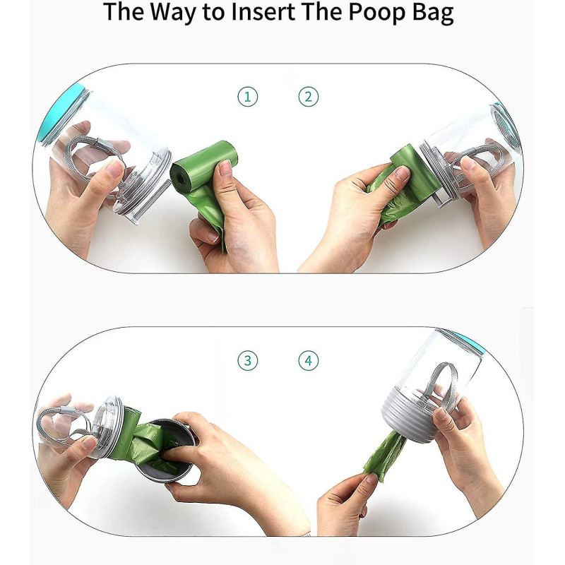 Bouteille d’eau pour chien avec distributeur de sac à crottes, bouteille d’eau portable pour chien