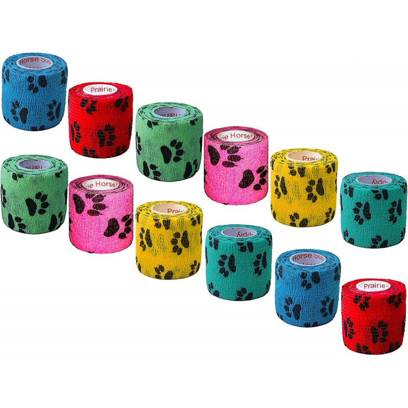 2 pouces Vet Wrap Tape en vrac (assortiment d’empreintes de pattes et de motifs) (paquet de 12) Auto-adhésif [...]