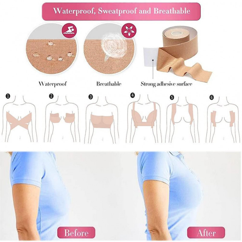 2 rouleaux ruban adhésif, noir couleur de peau Tit Tape auto-adhésif Push Up Breast Lift Tape Invisible Breast [...]
