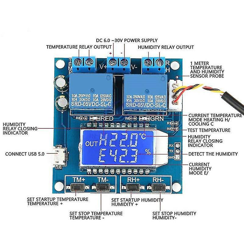 Régulateur de température d’humidité Lcd Numérique Double Sortie Automatique Constant Régulateur Carte