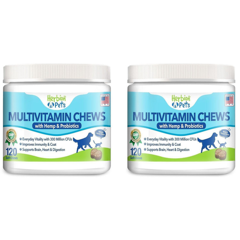 Herbion Pets Multivitamin Chews with Hemp & Probiotics, 120 Soft Chews (Pack de 2)