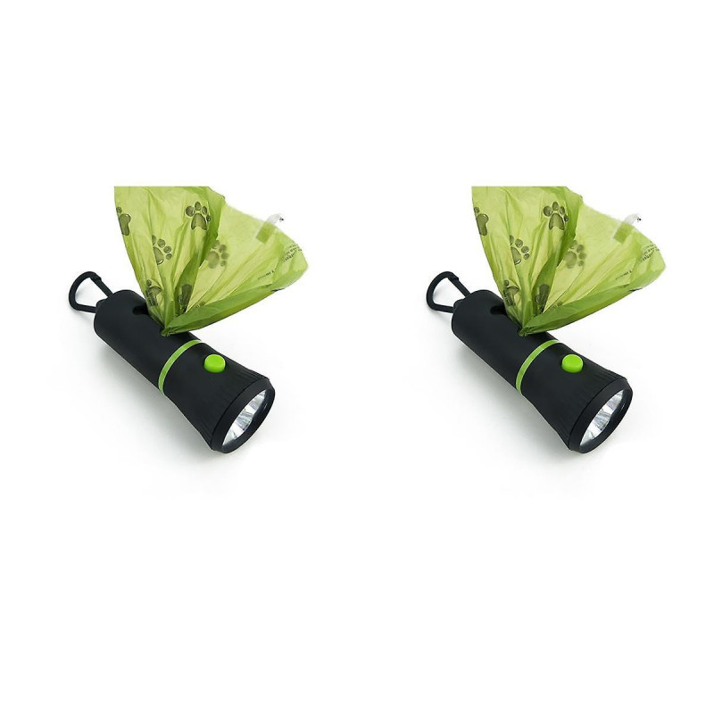 2X Dog Poop Bag Dispenser with LED Flashlight Cleaning Waste Garbage Box Carrier