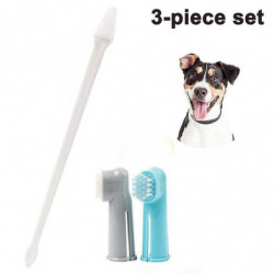 Dog Toothbrush Pack 1 Long Handled Dual Headed Toothbrush + 2 Dog Finger Toothbrush Kit For Dog Dental Care