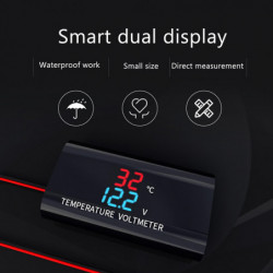 2 En 1 12v Dc Led Étanche Affichage Voltmètre Panneau Mètre Température Moniteur