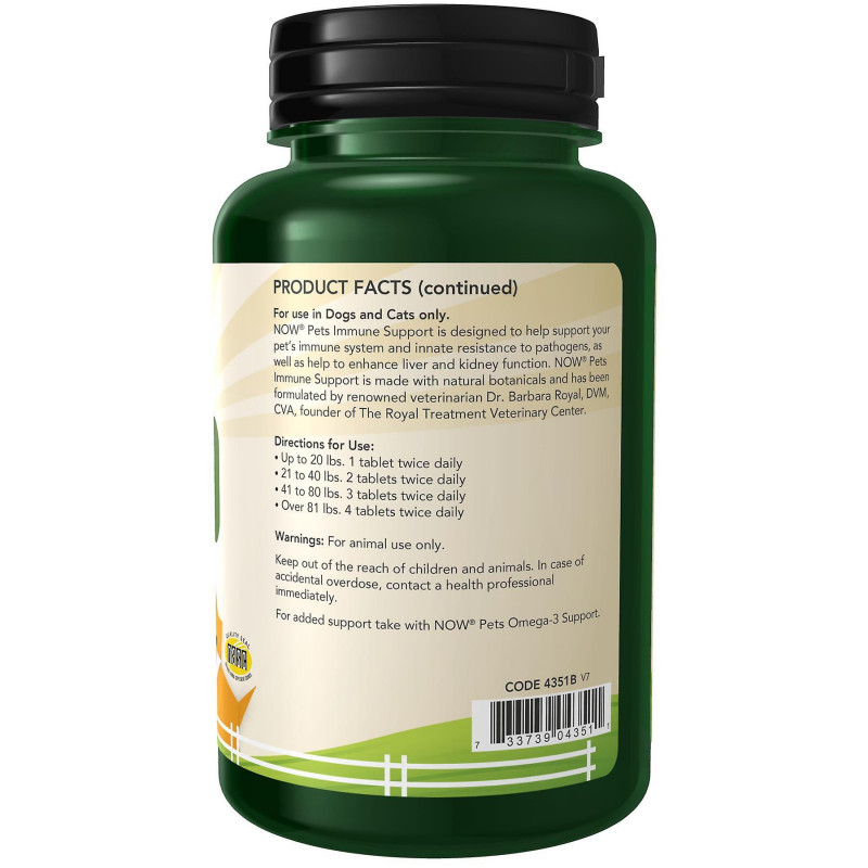 NOW Foods Soutien immunitaire pour chats et chiens 90 comprimés à croquer
