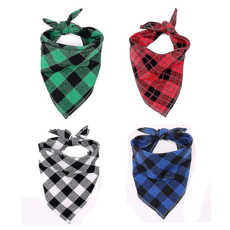 4pcs Plaid Dog Bandanas, triangle écharpe réversible pour animaux de compagnie pour garçon et fille