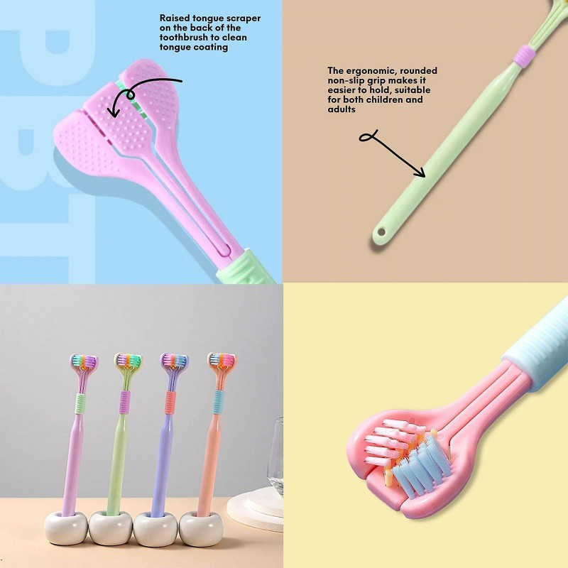 YALINA Three Sided Toothbrush 418 Adult Pink