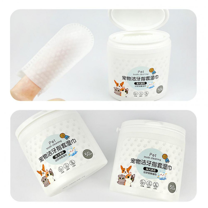 Lingettes jetables de nettoyage des dents pour animaux de compagnie Finger Sleeve Design Dog Oral Care Supplies