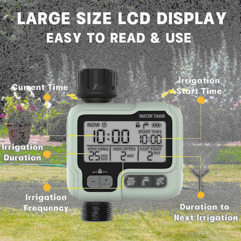 Water Timer Irrigation Ipx5 Waterproof Manual Automatic Sprinkler With Large Lcd Display Easy Installation-Good