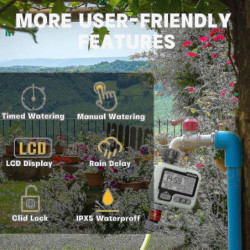 Water Timer Irrigation Ipx5 Waterproof Manual Automatic Sprinkler With Large Lcd Display Easy Installation-Good